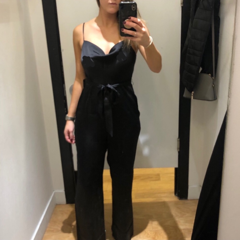 *NWT* Satin Belted Cowl Neck Wide Leg Jumpsuit